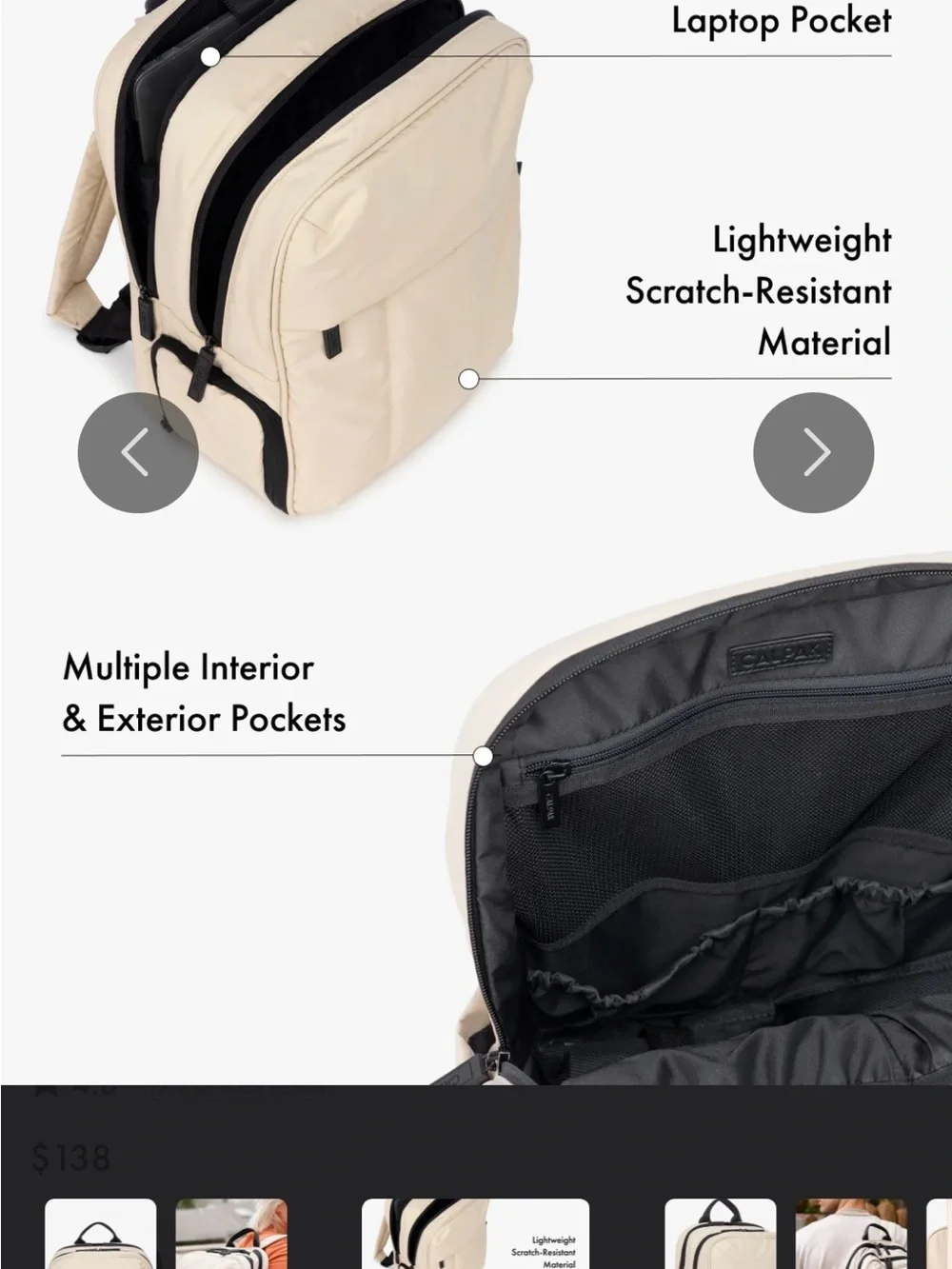 Luka 15 inch Laptop Backpack in Oatmeal Travel Bag